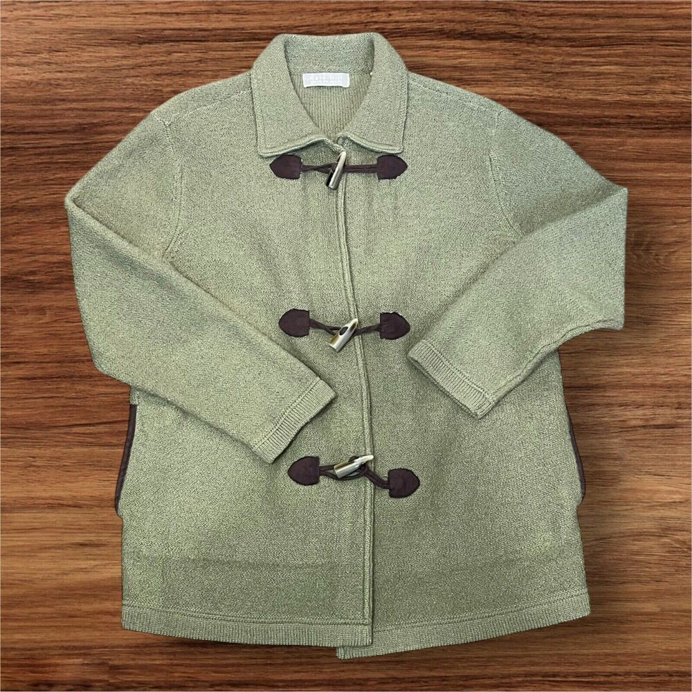 Vintage Kate Hill Wool Toggle Chore Sweater Jacket Olive Green PL Upcycle